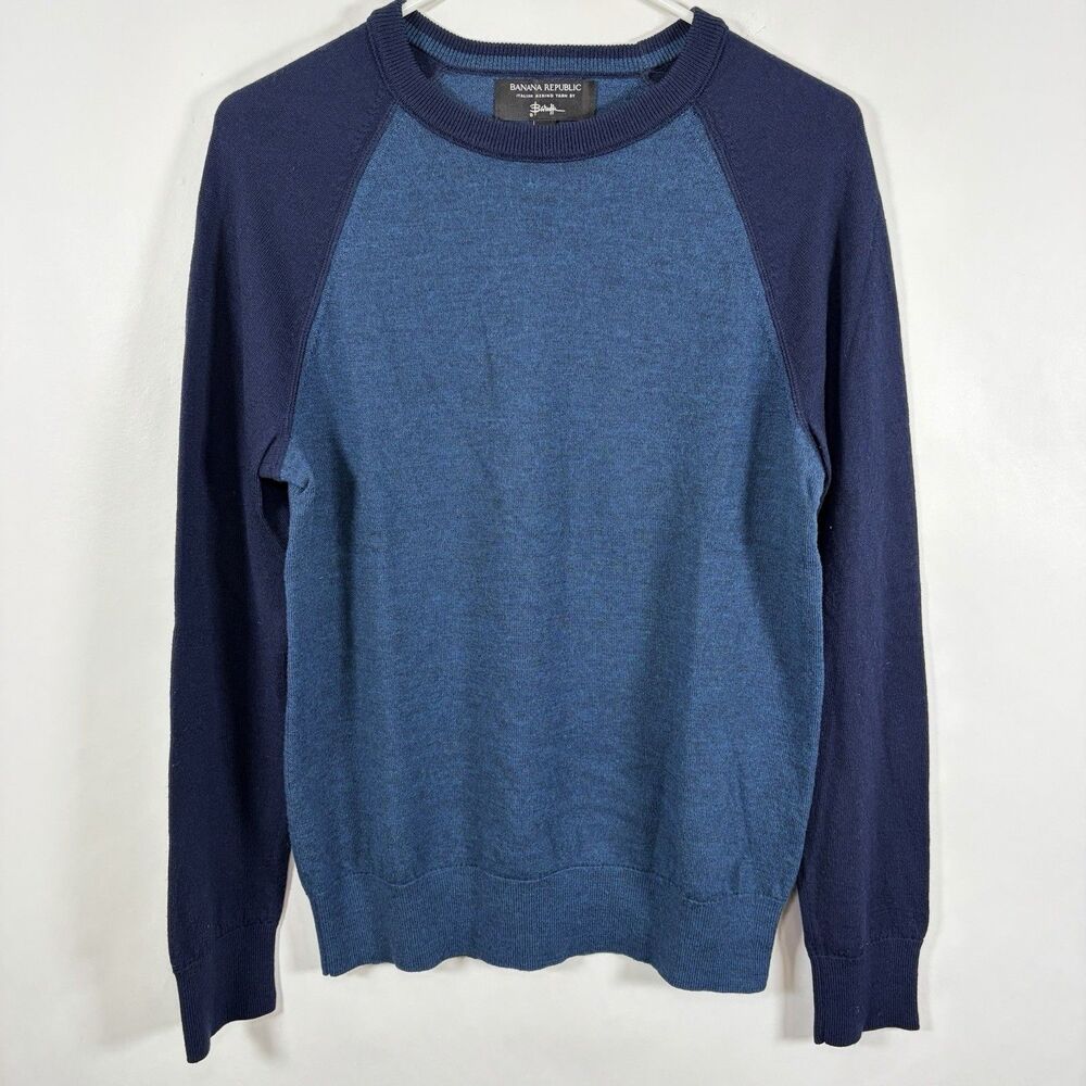 Banana Republic Baruffa 100% Merino Woll Crewneck Sweater Mens Size Small Blue